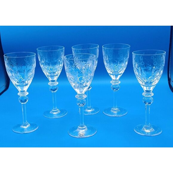 Rogaska Gallia Set Of 6 Floral Etched Cut Lead Crystal Wine Glasses 7" Tall - Picture 7 of 14
